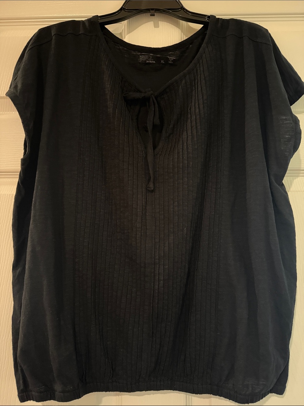 Prana Black Pintuck Tie-Neck Blouse